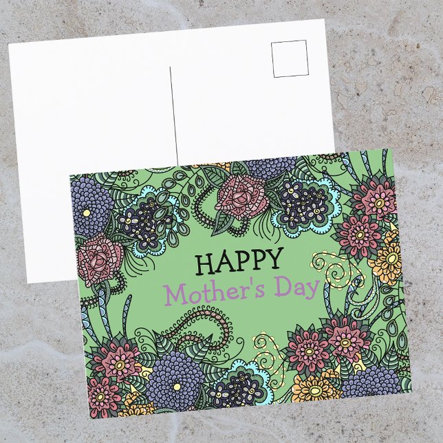 Charming Colourful Doodle Flowers Mother's Day Postcard (Creator Uploaded)