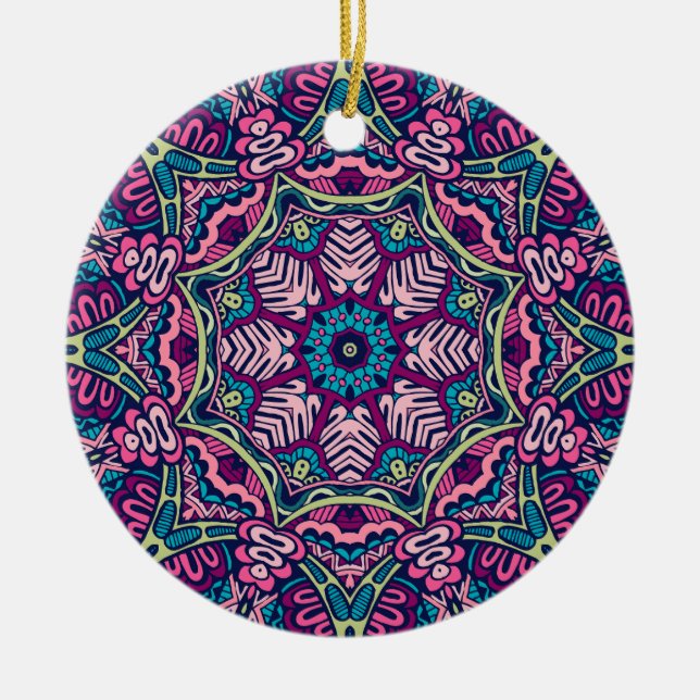 Charming colourful mandala seamless pattern  ceram ceramic tree decoration (Front)
