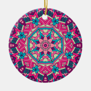 Charming colourful mandala seamless pattern ceram ceramic tree decoration