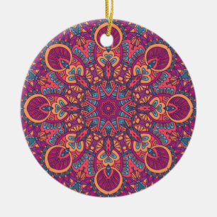 Charming colourful mandala seamless pattern ceramic tree decoration