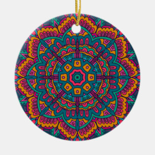 Charming colourful mandala seamless pattern  ceramic tree decoration