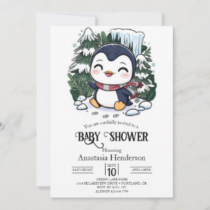 Charming Colourful Penguin Baby Shower Invitation