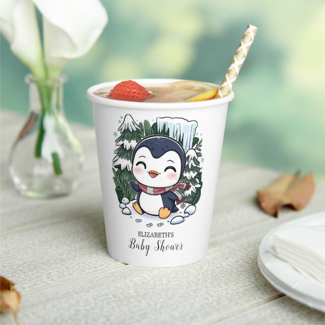 Charming Colourful Penguin Baby Shower Paper Cups (Insitu)