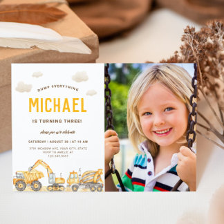 Charming Construction Photo Birthday Invitation