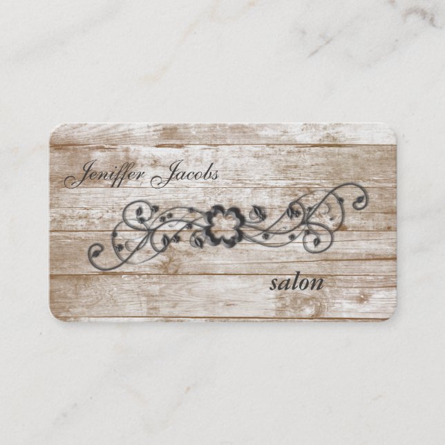 Charming contemporary wood texture shamrock leaves business card (Front)