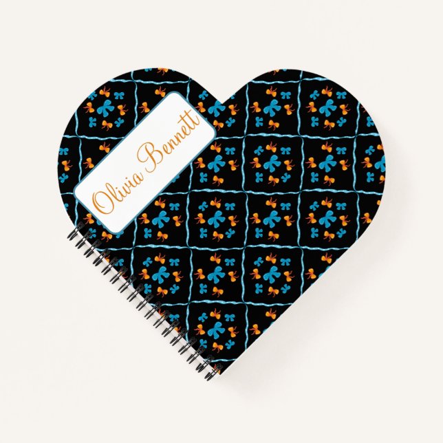 Charming Coquette Bow Geometric Tile black Accent Notebook (Front)