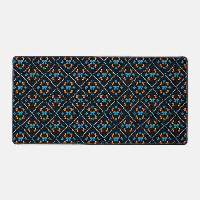 Charming Coquette Bow Geometric Tile Black Desk Mat (Front)