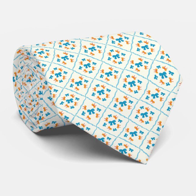 Charming Coquette Bow Geometric Tile Cream Tie (Rolled)