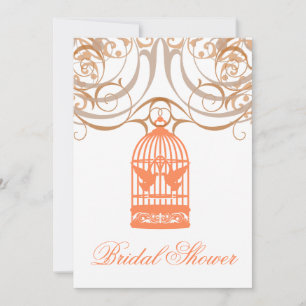 Charming Coral Birdcage Bridal Shower Invitation