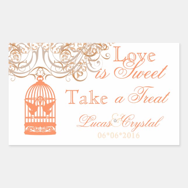 Charming Coral Birdcage Candy Buffet Sticker (Front)