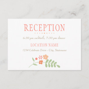 Charming Coral Pink Green Wedding Reception Enclosure Card