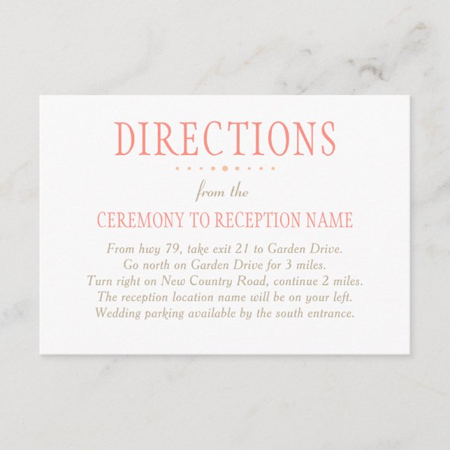 Charming Coral Pink Wedding Directions Enclosure Card (Front)