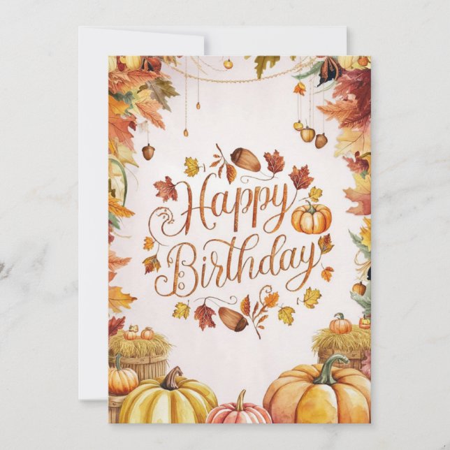 Charming Cosy Autumn Fall Happy Birthday Card (Front)