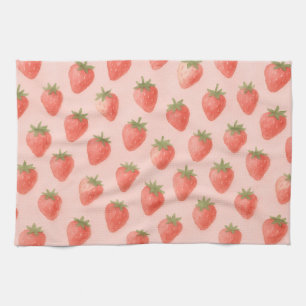 Charming Cottagecore Watercolor Strawberry Pattern Tea Towel