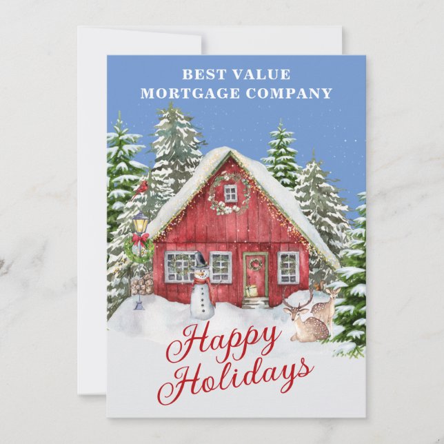 Charming Country Scene Happy Holidays Business  Holiday Card (Front)