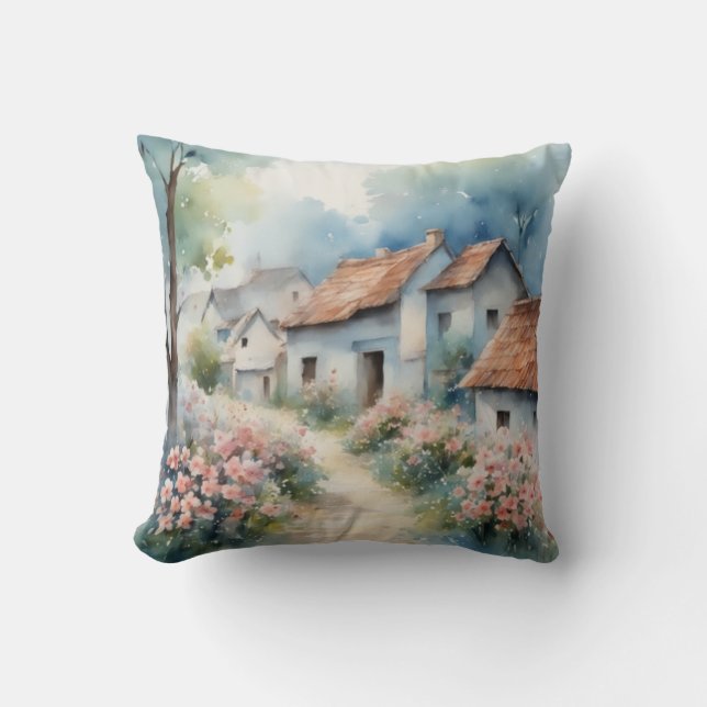 Charming Countryside Spring Watercolor Flower Cushion (Front)