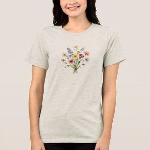 Charming Countryside Wildflower Ribbon Tied Bouqu Tri-Blend Shirt