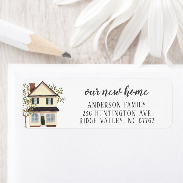 Charming Cream House New Home Address Label (Insitu)