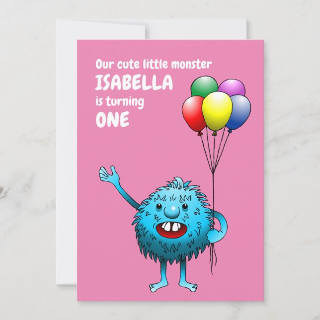 Charming Creature Holding Balloons Invitation (Front)