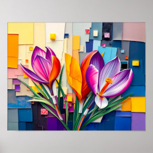 Charming Crocus in Modern Abstract Style Poster