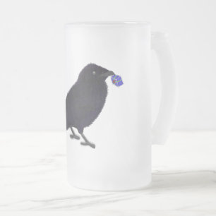 Charming crow glitter gift with bow frosted glass beer mug