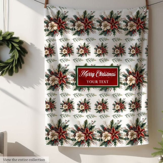Charming Custom Name Vintage Christmas Throw Fleece Blanket (Charming Custom Name Vintage Christmas Throw Fleece Blanket )