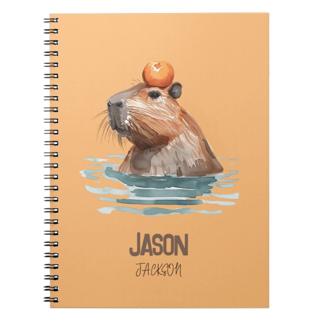 Charming Cute Capybara with Orange and Kids Name Notebook (Front)
