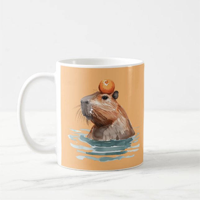 Charming Cute Capybara with Orange Coffee Mug (Left)