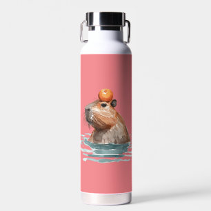 Charming Cute Capybara with Orange Water Bottle