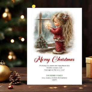 Charming Cute Little Girl Holiday Scene Greeting Card