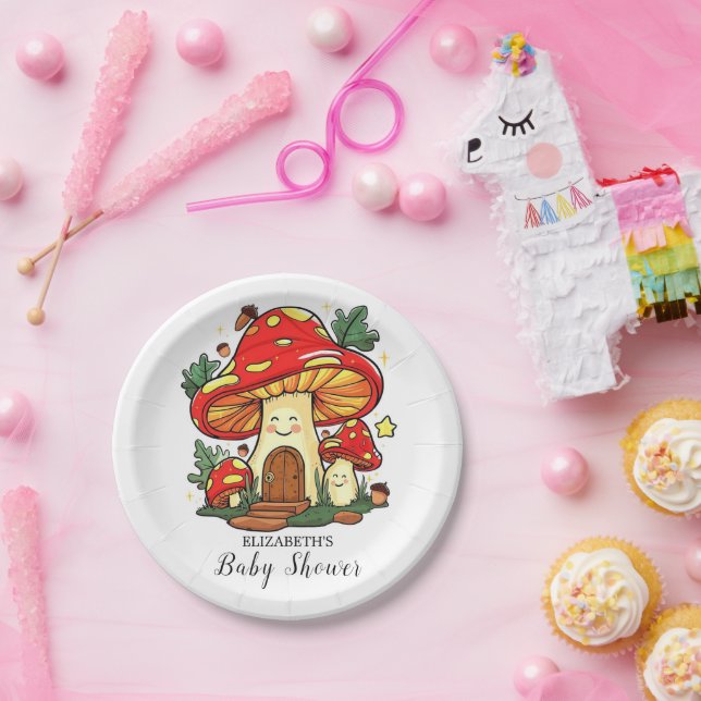 Charming Cute Mushroom Baby Shower Paper Plate (Party)