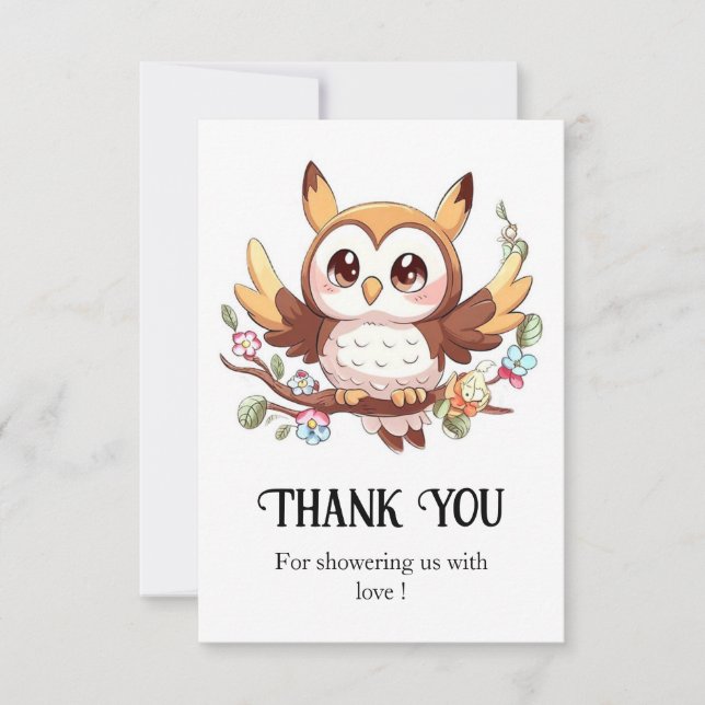 Charming Cute Owl Baby Shower Thank You Card (Front)