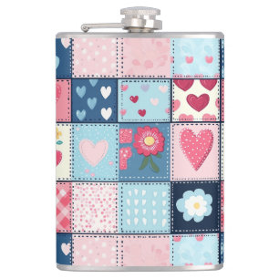 Charming Cute Patchwork Design Hip Flask