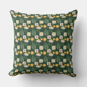 Charming Daisy Floral Green Yellow Pattern Cushion
