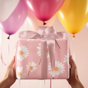 Charming Daisy Kids Room Pattern   Soft Pink  Wrapping Paper