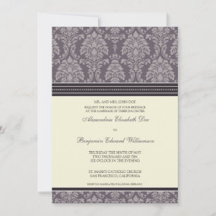 Charming Damask 5x7 Wedding Invitation: plum Invitation