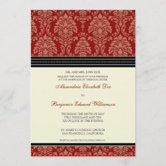 Charming Damask 5x7 Wedding Invitation: red Invitation
