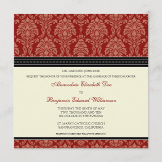 Charming Damask Square Wedding Invitation: red Invitation