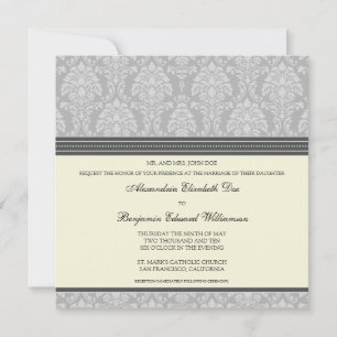 Charming Damask Square Wedding Invitation: silver Invitation