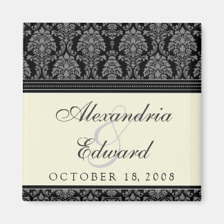 Charming Damask Wedding Favour Magnet: black Magnet