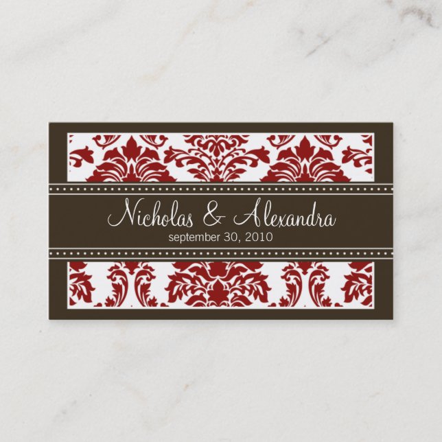 Charming Damask Wedding Web Business Card (red) (Front)