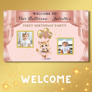 Charming Dancing Kitten Photo First Birthday Girl Banner