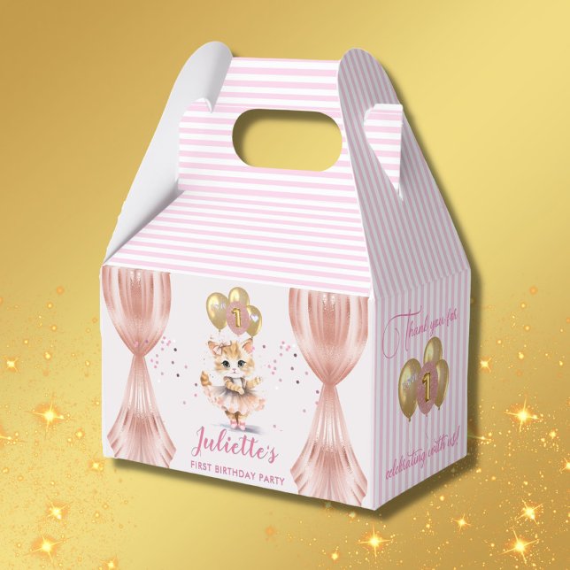 Charming Dancing Kitten Photo First Birthday Girl Favour Box (Creator Uploaded)