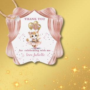 Charming Dancing Kitten Photo First Birthday Girl  Favour Tags