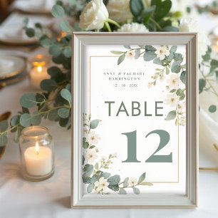 Charming Delicate Flowers & Eucalyptus Wedding Table Number