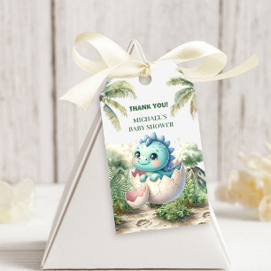 Charming Dino Baby Shower Hatching Soon Gift Tags