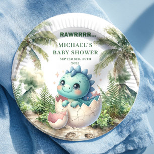 Charming Dino Baby Shower Hatching Soon Plates