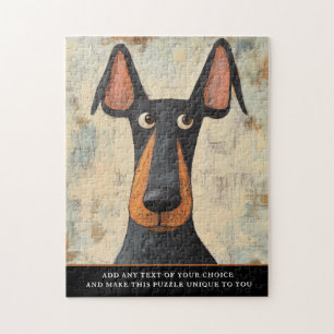 Charming Doberman Dog Illustrated Brown Black Art Jigsaw Puzzle