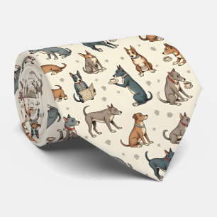 Charming Dogs Reading and Relaxing Pattern Tie