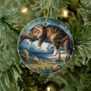 Charming Domestic Longhair Cat Keepsake Ceramic Tree Decoration